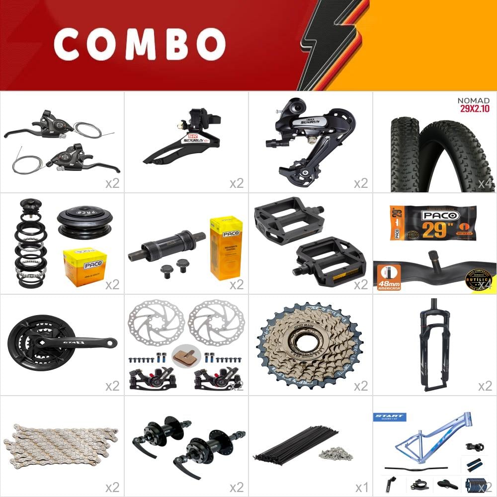                    combo 2x gta start aro 29 tam 15.5 fem azul/roxo 21v sun run - sem aros, cabos e conduites - confira os itens