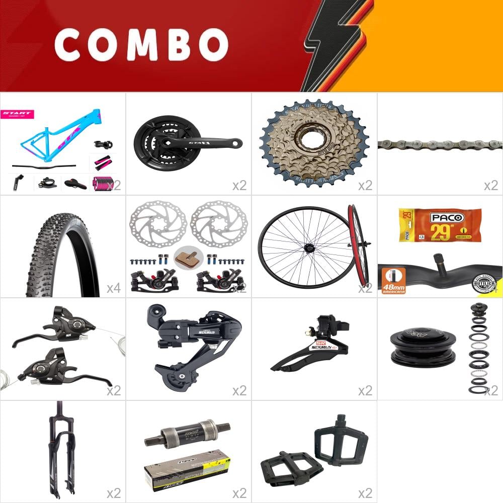   combo 2x start fem tam 15.5 azul/rosa 24v com rodas montadas - aro 29 - confira itens