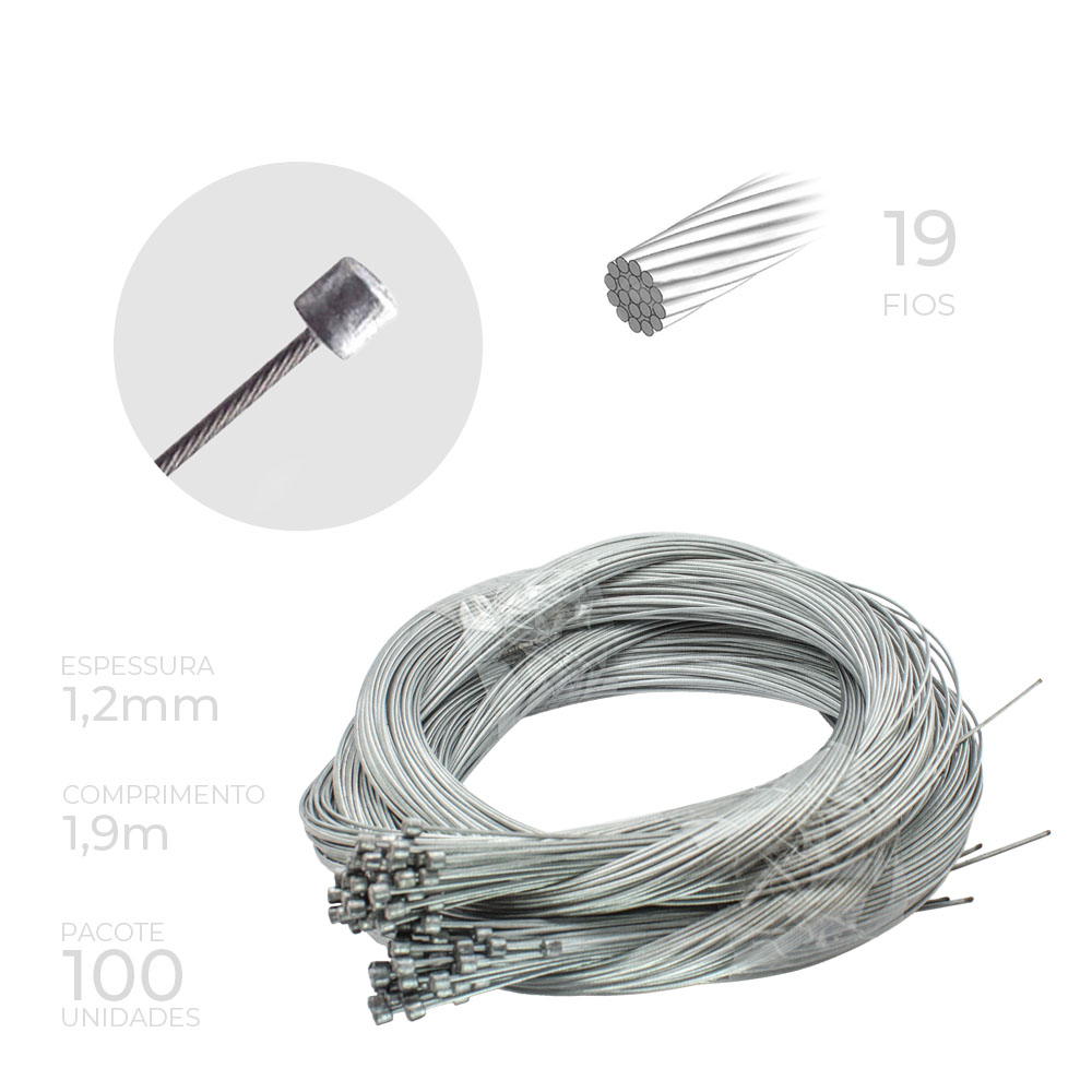 Cabo de aço para cambio diant/ tras 1900mm x 1.2mm x 19 fios <b>(cento)</b>