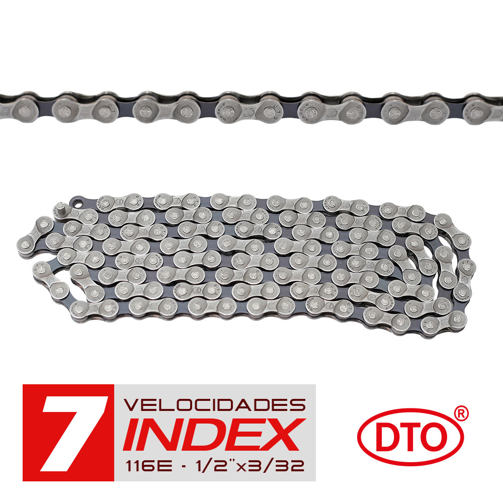 Corrente fina 7 velocidades index 1/2x3/32 116 elos sólidos de pinos sólidos em polybag dto