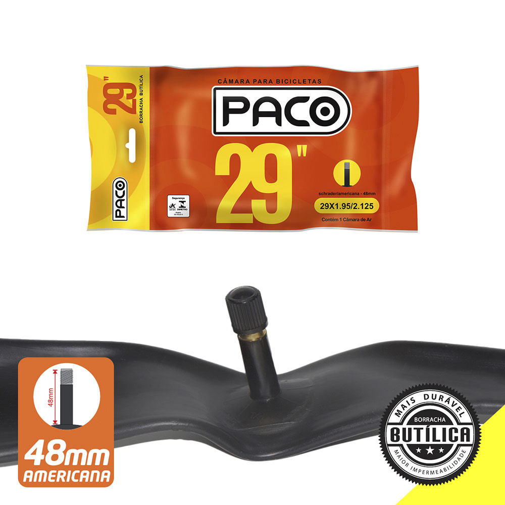 Câmara aro 29x1.95/2.125  borracha butílica válvula americana 48mm