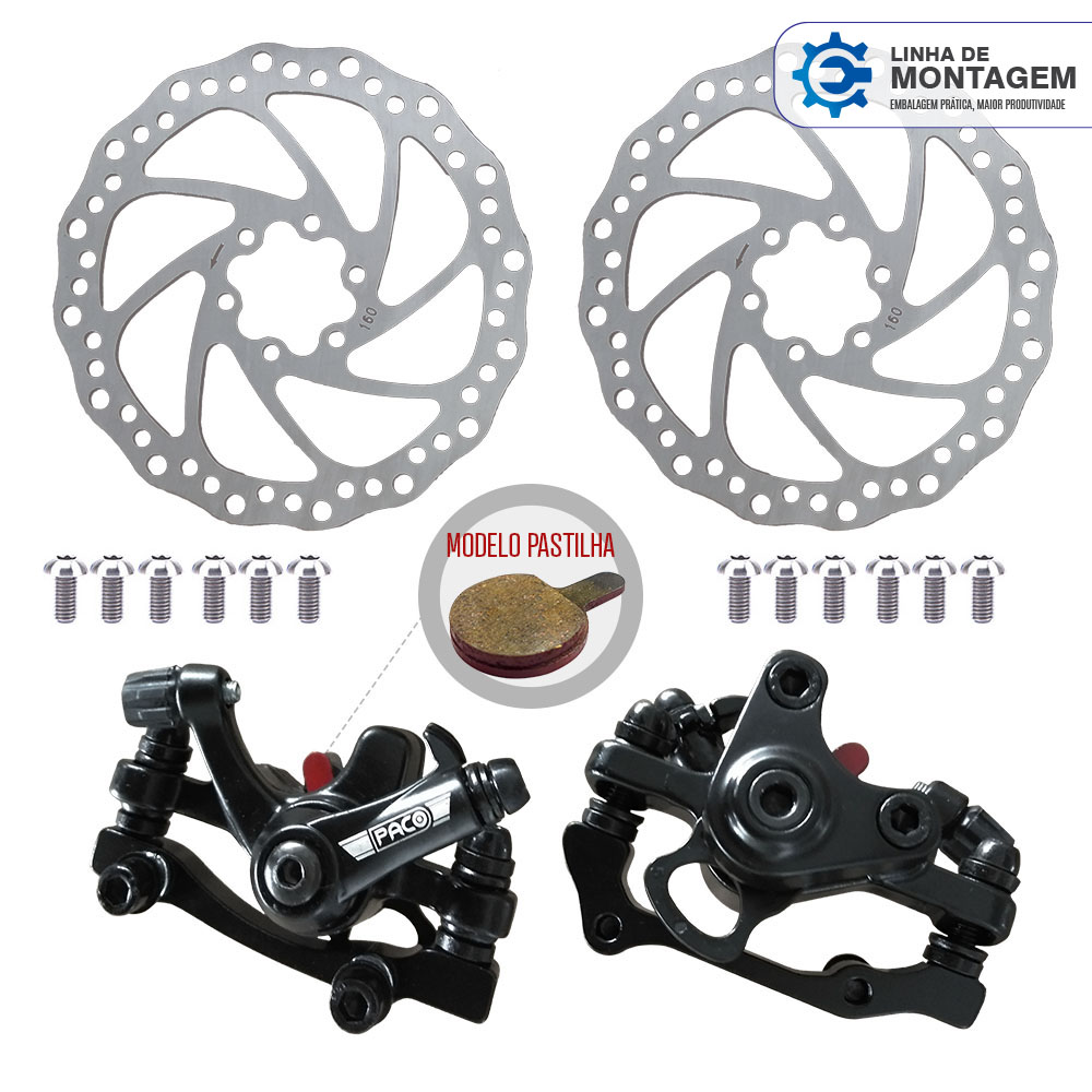 [PARA-LINHA-DE-MONTAGEM]-FREIO-DISCO-MEC-NICO-COM-ROTORS-DE--6-MM-CALIPERS-PRETO-DIANTEIRO-TRASEIRO