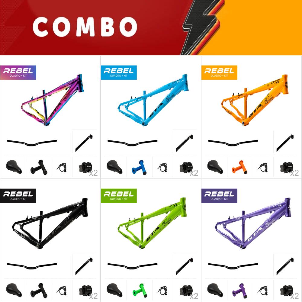    promocional 5% de desconto - 12x quadros 26 freeride gta rebel camaleão, azul, laranja, preto, roxo e verde   guidão   sup guidão   canote   selim   manopla   abraçadeira canote