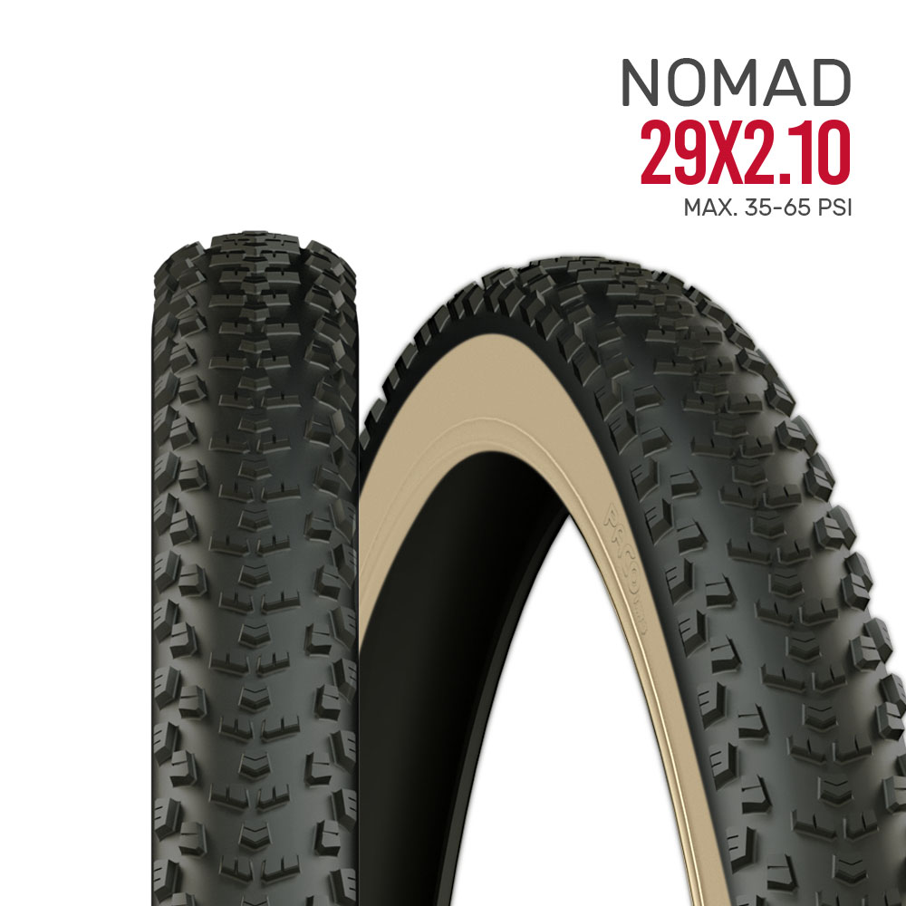 Pneu 29 x 2.10 nomad preto com faixa bege
