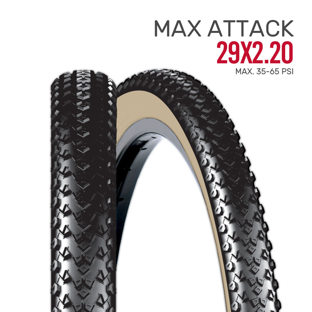 Pneu 29 x 2.20 max attack cor preto com faixa bege 