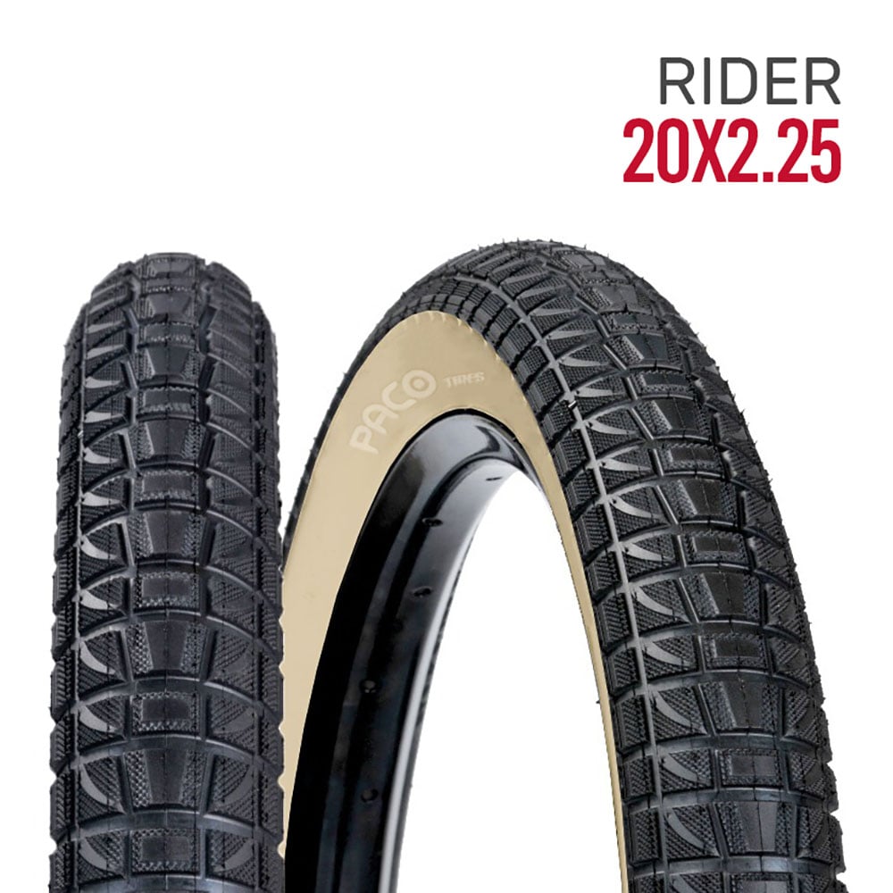 Pneu 20 x 2.25 rider cor preto com faixa bege 