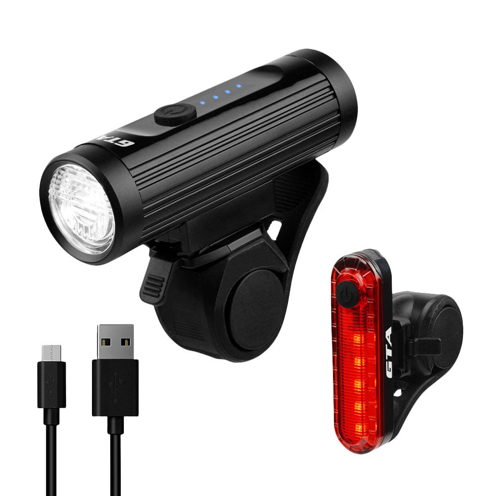 Kit farol de led cree xml2 700 lumens + sinalizador traseiro led vermelho 10 lumens  recarregavel usb