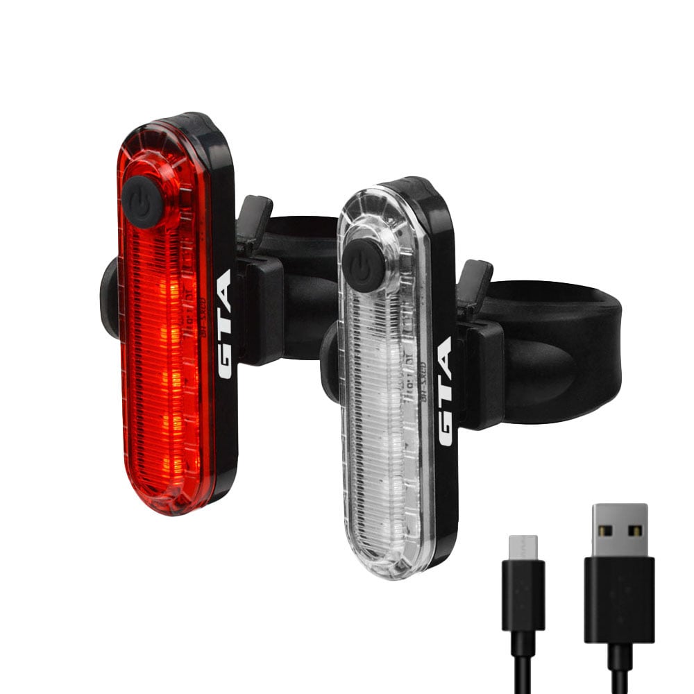 Sinalizador kit led de 20 lumens branco dianteiro 200mah usb + sinalizador led traseiro vermelho 10 lumens usb 200mah