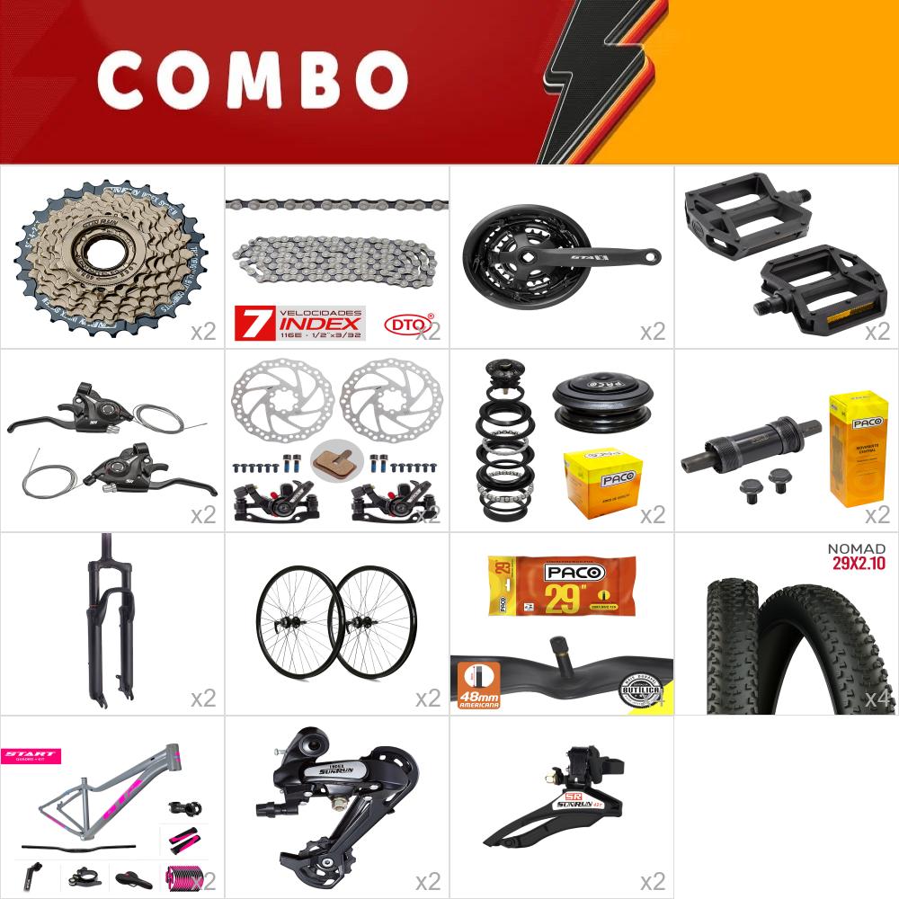        combo 29 2x start tam. 15.5 fem. cinza/rosa - sem cabos e conduites - confira itens