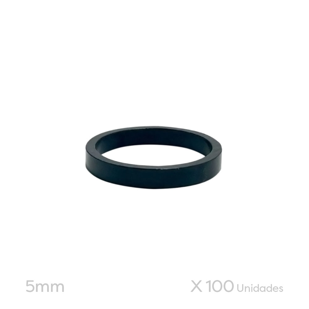 Espaçador grosso em alumínio 5 mm para jogo de direção preto <b>(pacote com 100 unidades)</b>