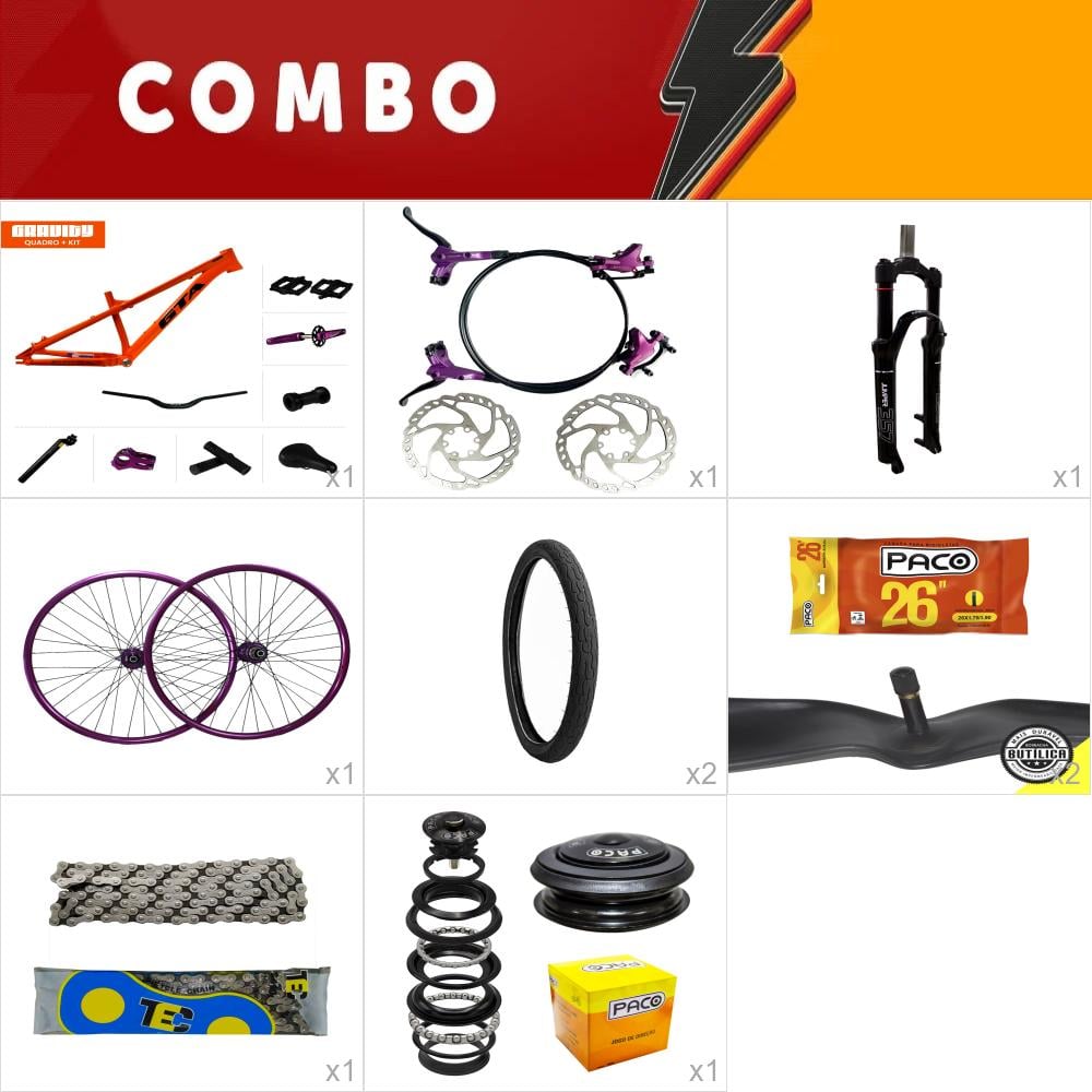       combo 1 bike gravity laranja com freio hidraulico - completo - confira os itens