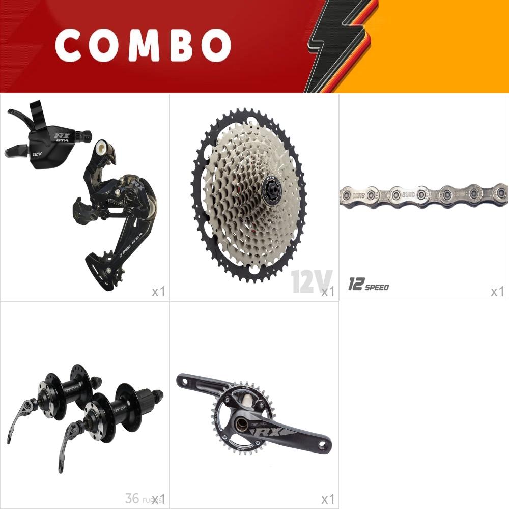 Combo 1 kit relação 1x12 - cubos rolamentados, pedivela integrado com central hollowtech, corrente, cassete 11/50, alavanca e cambio 