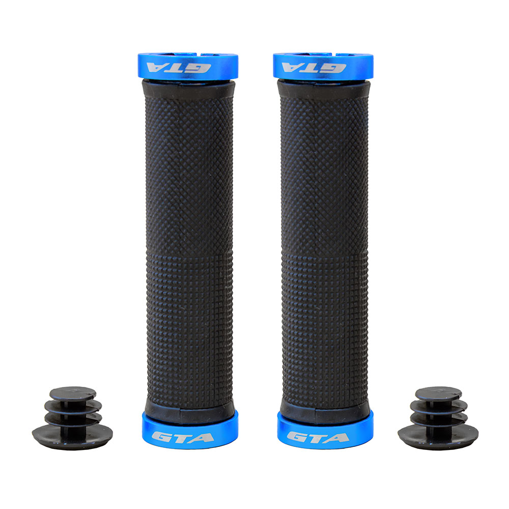 Manopla 130mm rider borracha tpr preta com trava azul