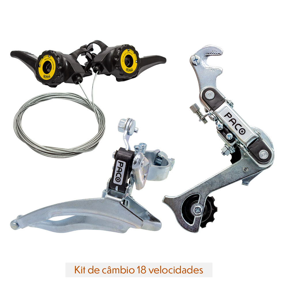 Kit de câmbio 18 velocidades com câmbios zincado e alavanca de câmbio em nylon