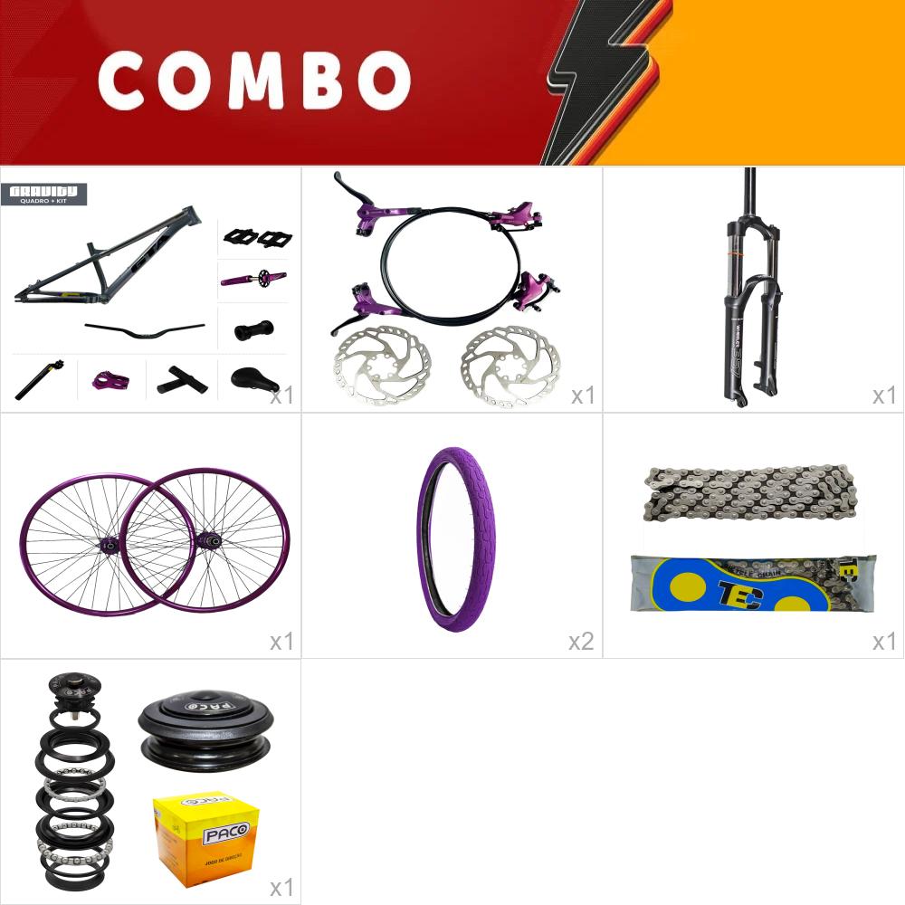        combo 1 bike gravity cinza com freio hidraulico - sem camara de ar - confira os itens