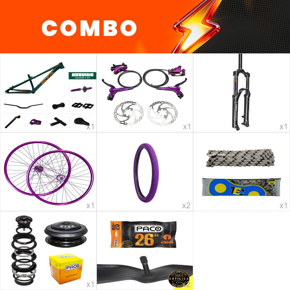             combo 1 bike gravity verde com freio hidraulico - confira os itens