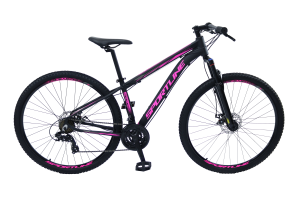 Bicicleta 29 shimano acera 27v freio hidráulico c/ trava cassete st8 preto/rosa 15.5